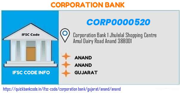 Corporation Bank Anand CORP0000520 IFSC Code