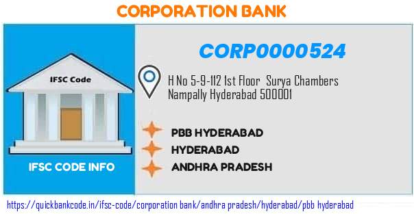 Corporation Bank Pbb Hyderabad CORP0000524 IFSC Code