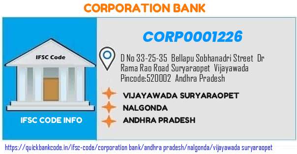 Corporation Bank Vijayawada Suryaraopet CORP0001226 IFSC Code