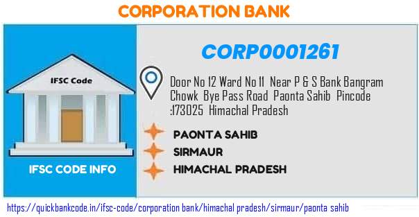 Corporation Bank Paonta Sahib CORP0001261 IFSC Code