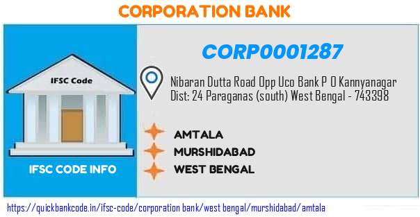 Corporation Bank Amtala CORP0001287 IFSC Code