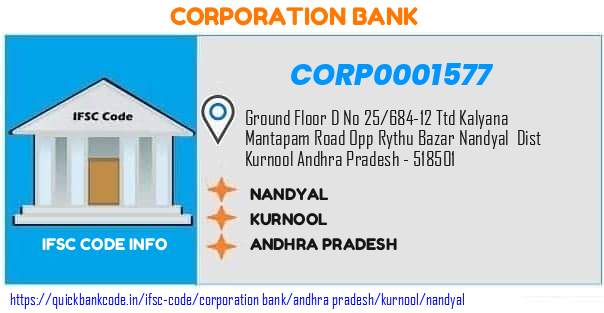 Corporation Bank Nandyal CORP0001577 IFSC Code