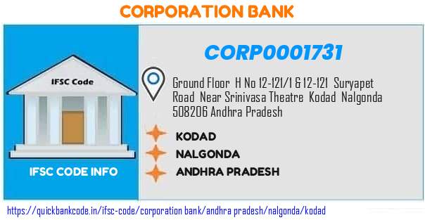 Corporation Bank Kodad CORP0001731 IFSC Code