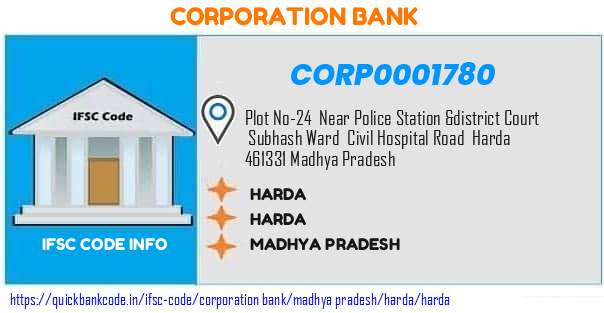 Corporation Bank Harda CORP0001780 IFSC Code