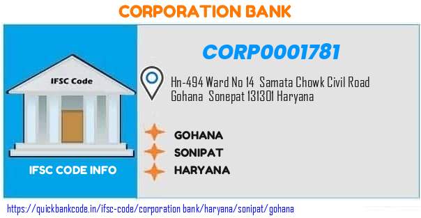 Corporation Bank Gohana CORP0001781 IFSC Code