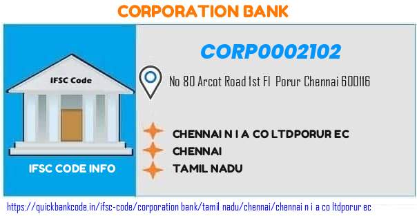 Corporation Bank Chennai N I A Co porur Ec CORP0002102 IFSC Code