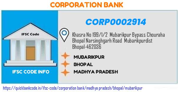 Corporation Bank Mubarikpur CORP0002914 IFSC Code