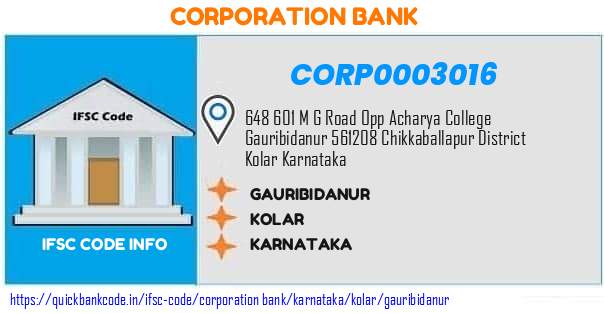 Corporation Bank Gauribidanur CORP0003016 IFSC Code