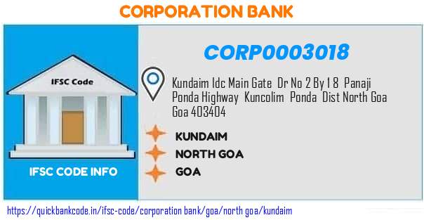 Corporation Bank Kundaim CORP0003018 IFSC Code