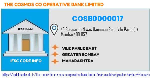 The Cosmos Co Operative Bank Vile Parle East COSB0000017 IFSC Code
