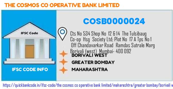 The Cosmos Co Operative Bank Borivali West COSB0000024 IFSC Code