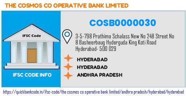 The Cosmos Co Operative Bank Hyderabad COSB0000030 IFSC Code