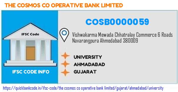 The Cosmos Co Operative Bank University COSB0000059 IFSC Code