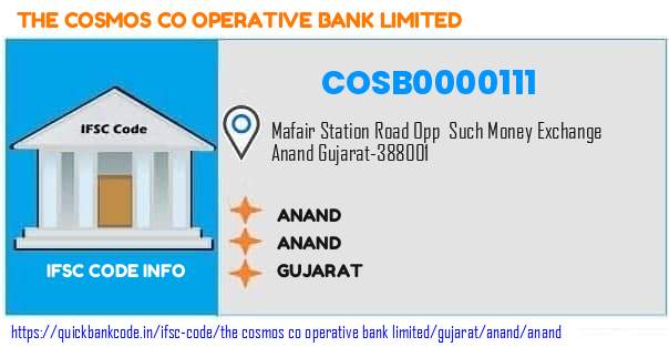 The Cosmos Co Operative Bank Anand COSB0000111 IFSC Code