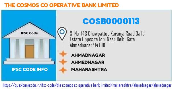 The Cosmos Co Operative Bank Ahmadnagar COSB0000113 IFSC Code