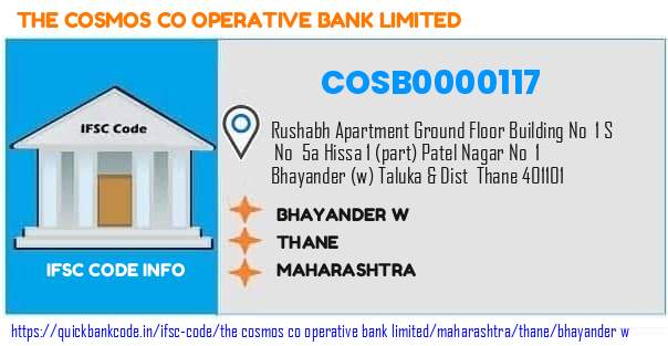 The Cosmos Co Operative Bank Bhayander W COSB0000117 IFSC Code
