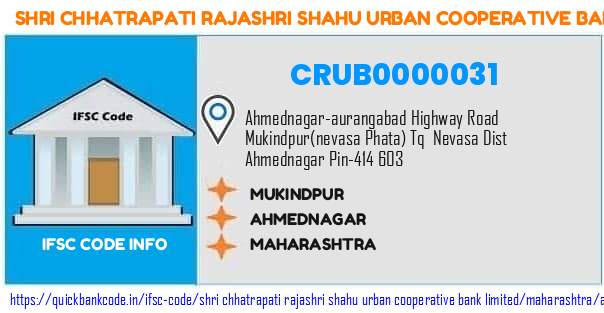 Shri Chhatrapati Rajashri Shahu Urban Cooperative Bank Mukindpur CRUB0000031 IFSC Code