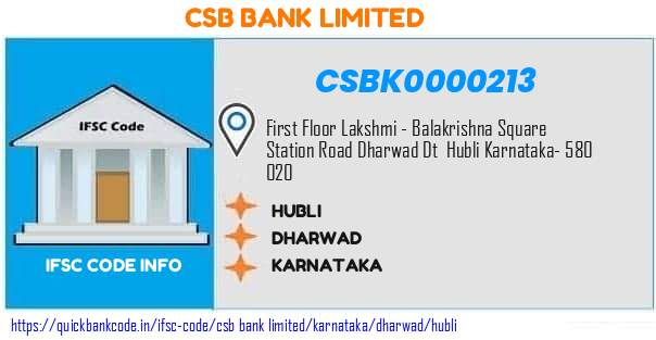 Csb Bank Hubli CSBK0000213 IFSC Code