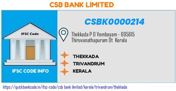 Csb Bank Thekkada CSBK0000214 IFSC Code