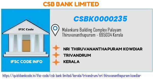 Csb Bank Nri Thiruvananthapuram Kowdiar CSBK0000235 IFSC Code