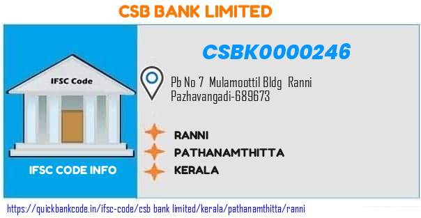 Csb Bank Ranni CSBK0000246 IFSC Code