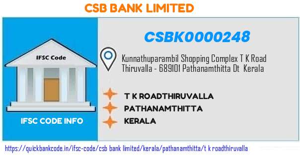 Csb Bank T K Roadthiruvalla CSBK0000248 IFSC Code