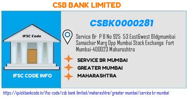 Csb Bank Service Br Mumbai CSBK0000281 IFSC Code