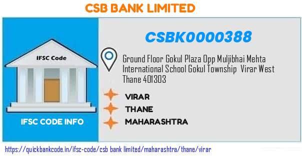 Csb Bank Virar CSBK0000388 IFSC Code