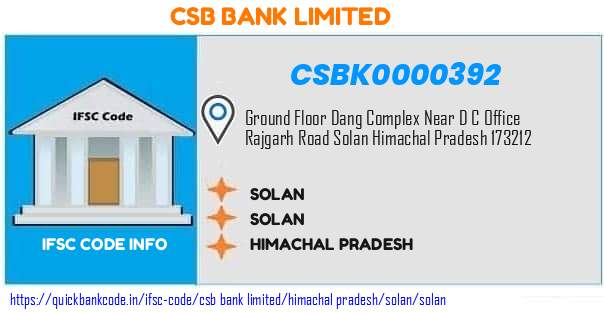 Csb Bank Solan CSBK0000392 IFSC Code