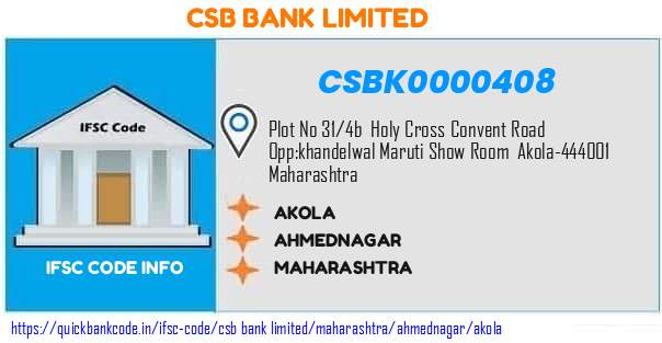 Csb Bank Akola CSBK0000408 IFSC Code