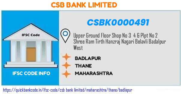 Csb Bank Badlapur CSBK0000491 IFSC Code