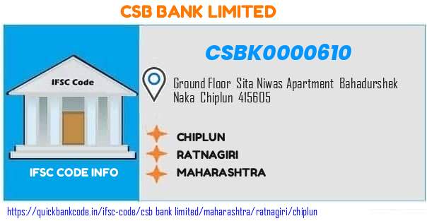 Csb Bank Chiplun CSBK0000610 IFSC Code
