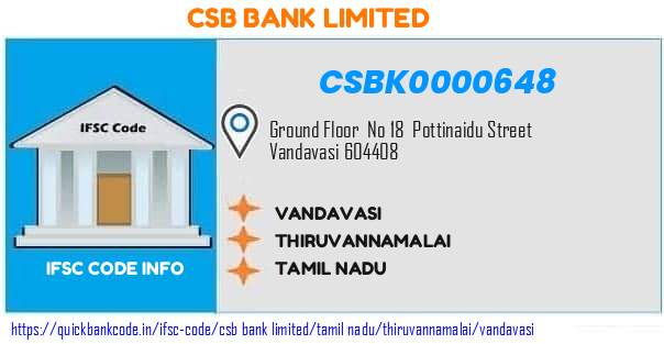 Csb Bank Vandavasi CSBK0000648 IFSC Code