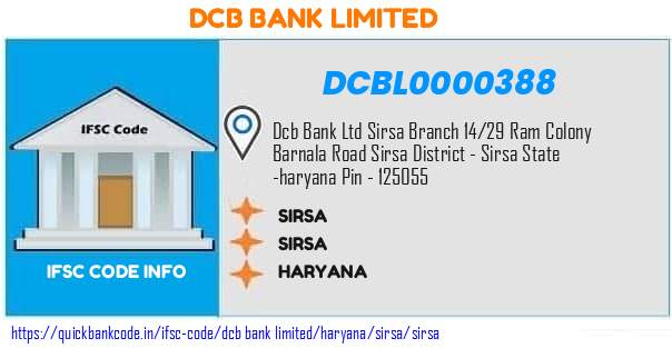 Dcb Bank Sirsa DCBL0000388 IFSC Code