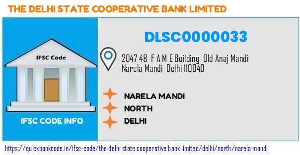 The Delhi State Cooperative Bank Narela Mandi DLSC0000033 IFSC Code