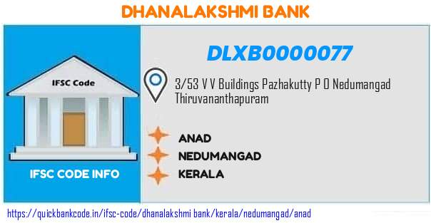 Dhanalakshmi Bank Anad DLXB0000077 IFSC Code