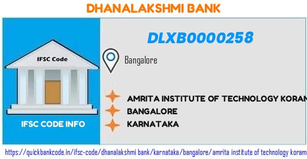 Dhanalakshmi Bank Amrita Institute Of Technology Koramangala DLXB0000258 IFSC Code