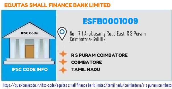 Equitas Small Finance Bank R S Puram Coimbatore ESFB0001009 IFSC Code