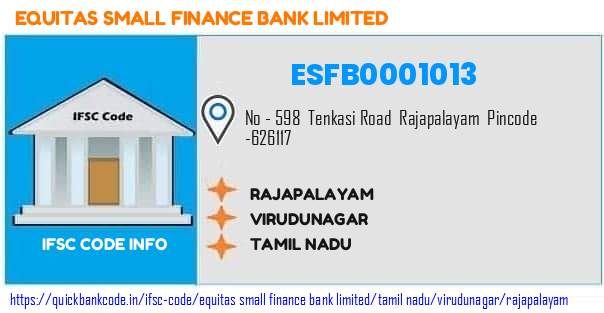 Equitas Small Finance Bank Rajapalayam ESFB0001013 IFSC Code