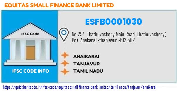 Equitas Small Finance Bank Anaikarai ESFB0001030 IFSC Code