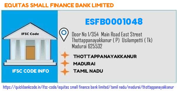 Equitas Small Finance Bank Thottappanayakkanur ESFB0001048 IFSC Code