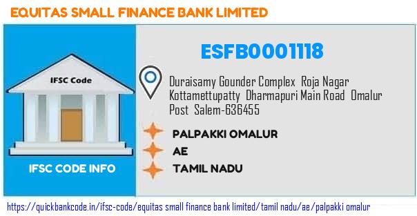 Equitas Small Finance Bank Palpakki Omalur ESFB0001118 IFSC Code