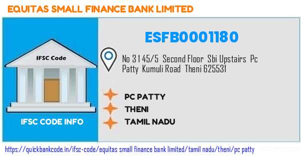 Equitas Small Finance Bank Pc Patty ESFB0001180 IFSC Code