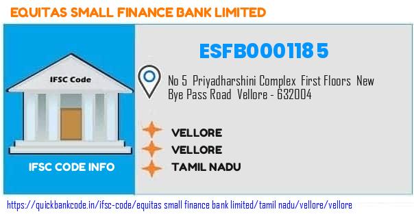 Equitas Small Finance Bank Vellore ESFB0001185 IFSC Code