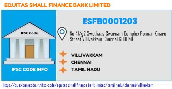 Equitas Small Finance Bank Villivakkam ESFB0001203 IFSC Code