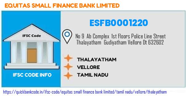 Equitas Small Finance Bank Thalayatham ESFB0001220 IFSC Code
