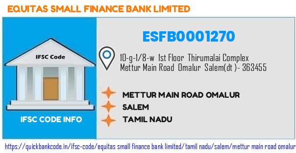 Equitas Small Finance Bank Mettur Main Road Omalur ESFB0001270 IFSC Code