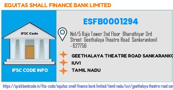 Equitas Small Finance Bank Geethalaya Theatre Road Sankarankovil ESFB0001294 IFSC Code