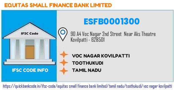 Equitas Small Finance Bank Voc Nagar Kovilpatti ESFB0001300 IFSC Code
