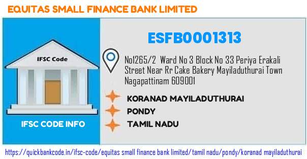 Equitas Small Finance Bank Koranad Mayiladuthurai ESFB0001313 IFSC Code
